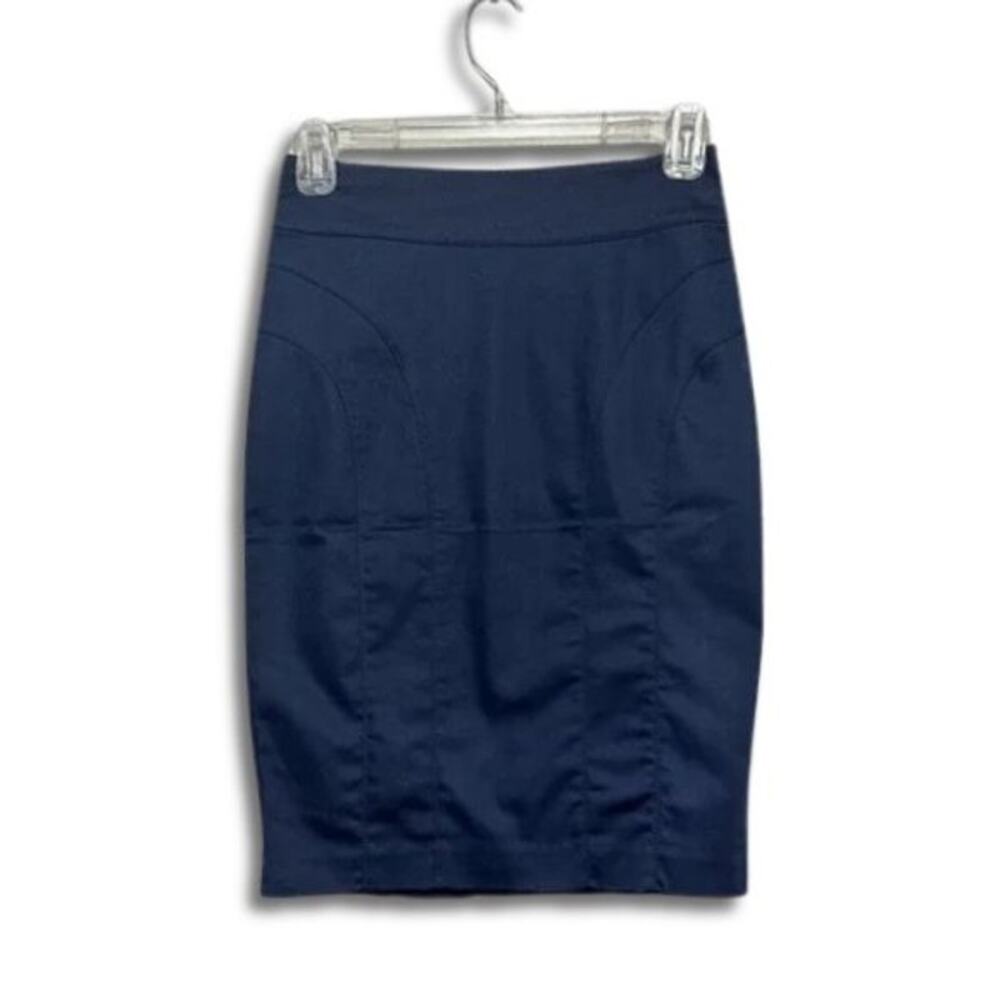 H&M Pencil Skirt Above Knee Length Cotton Blend Stretch Stitching Blue W 4 NWT